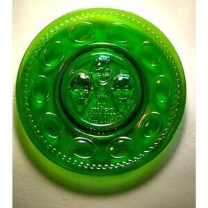 Vintage Carnival Glass Green Apollo 16 Space Astronaut Plate Wheaton Glass NASA